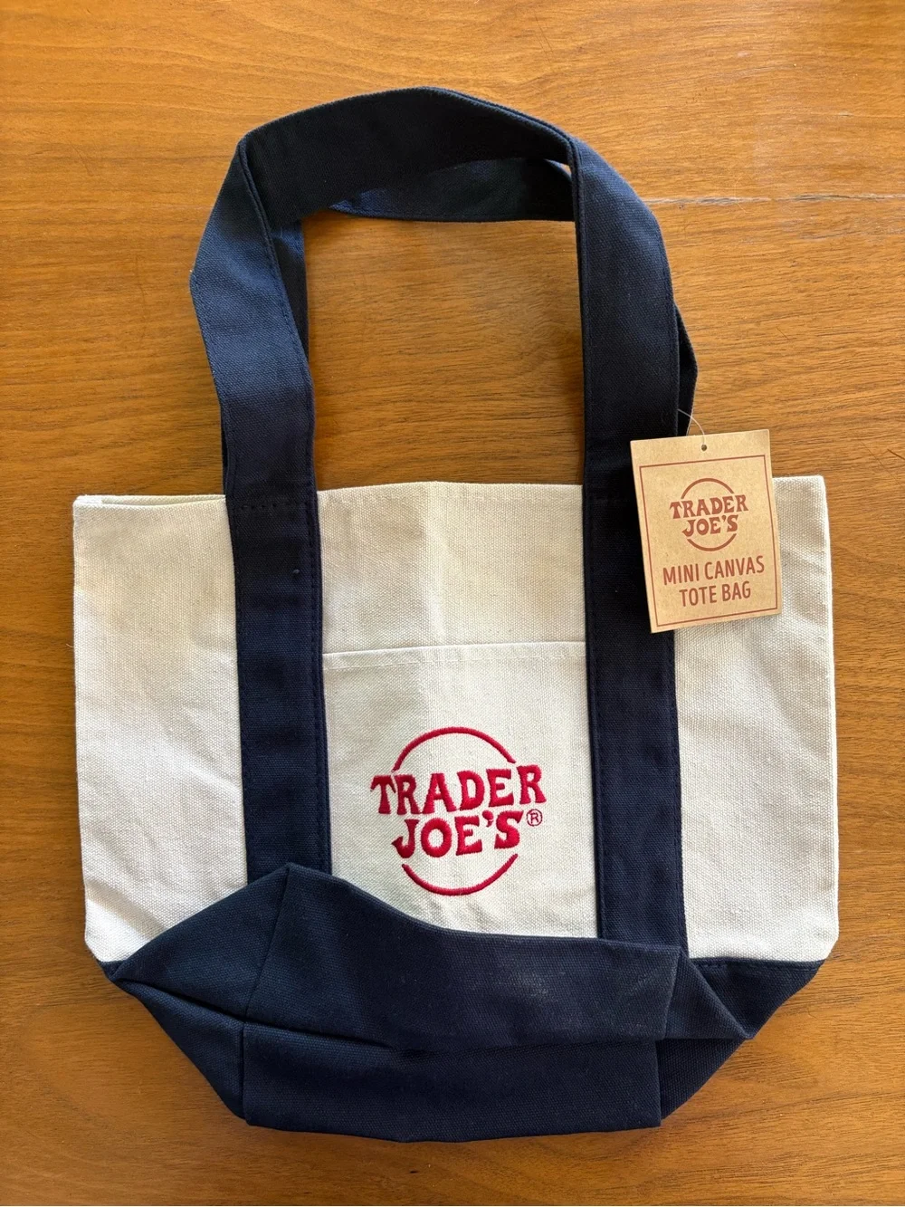 Trader Joe’s Mini Canvas Tote Bag - Cream with Navy Accents